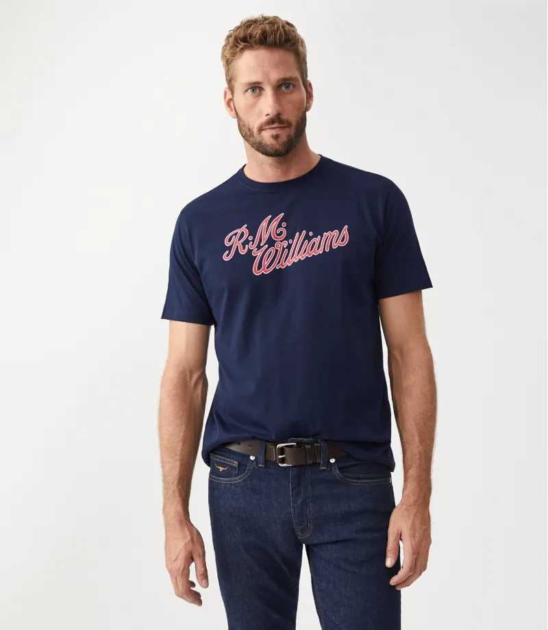 RM Williams R.M.W. Script T-Shirt Navy Red-1