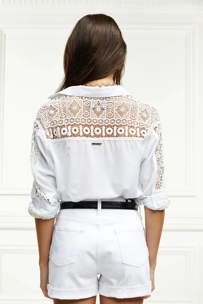 Holland Cooper High Rise Denim Shorts Optic White-2