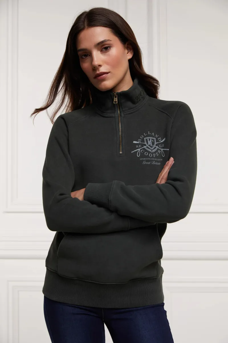 Holland Cooper Crest Zip Henley Racing Green-2
