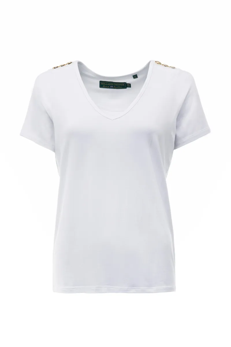 Holland Cooper Relax Fit V-Neck Tee White-5