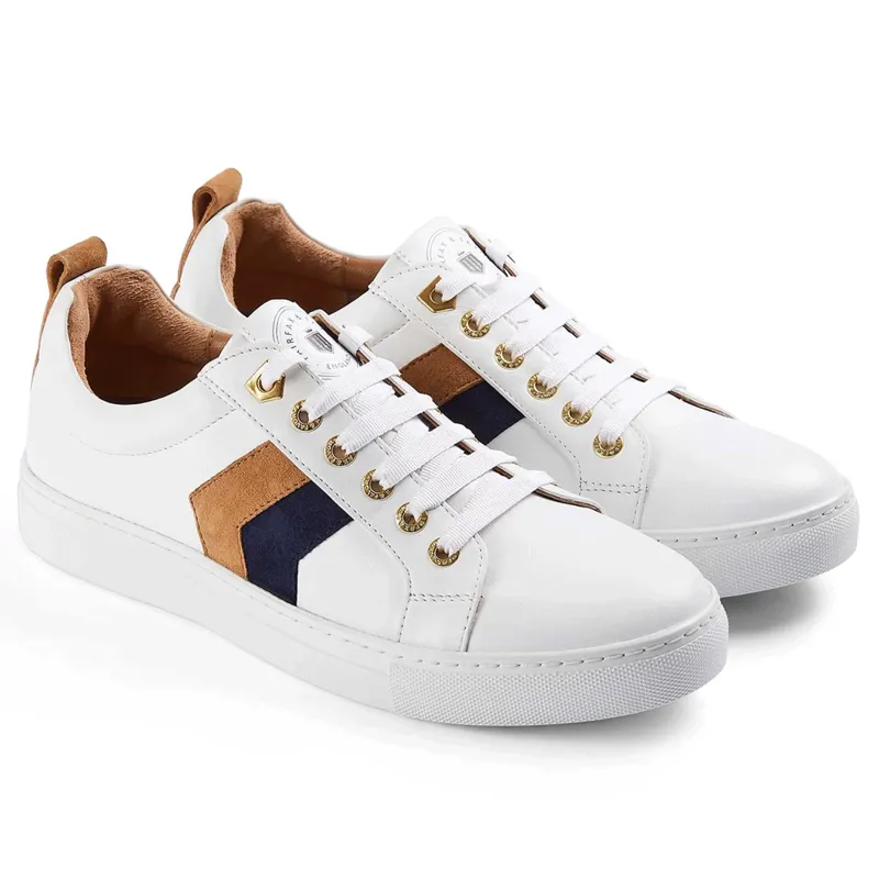Fairfax and Favor Alexandra White Leather Trainer Navy Tan