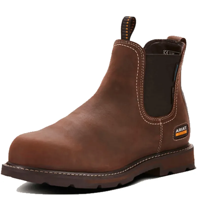 Ariat Groundbreaker Chelsea Waterproof Steel Toe Work Boots Dark Brown