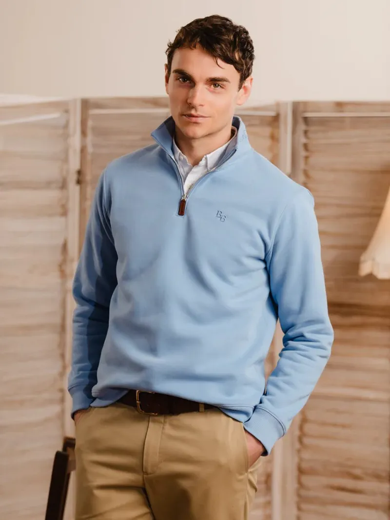 Beaumont and Bear Tuckenhay Unisex Quarter Zip Cornflower Blue-2