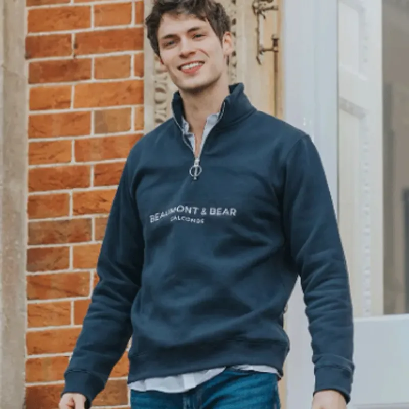 Beaumont and Bear Kingswear Unisex Quarter Zip Washed Navy