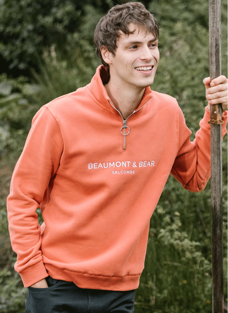 Beaumont and Bear Kingswear Unisex Quarter Zip Burnt Orange-1