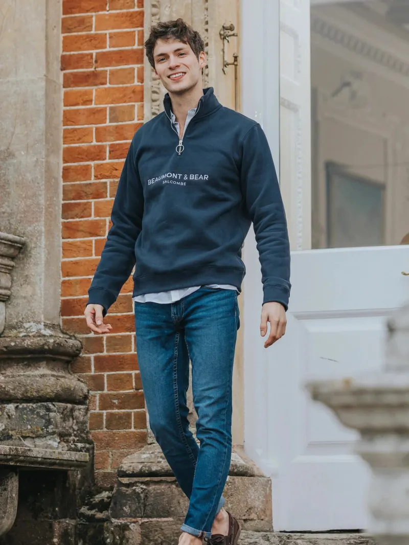 Beaumont and Bear Kingswear Unisex Quarter Zip Washed Navy-1