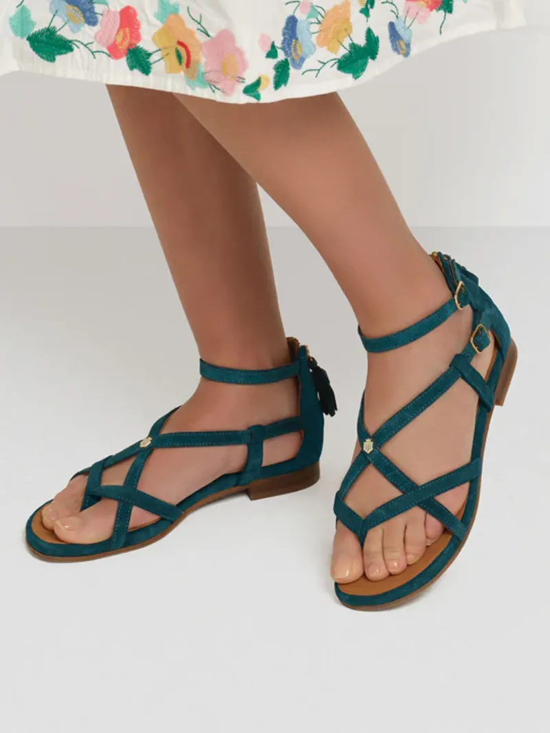 Fairfax and Favor Brancaster Sandal Ocean Suede-2