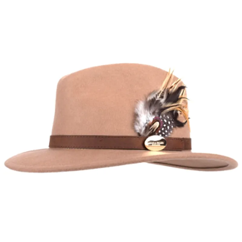 Hicks and Brown Suffolk Fedora Guinea Pheasant Feathers Camel