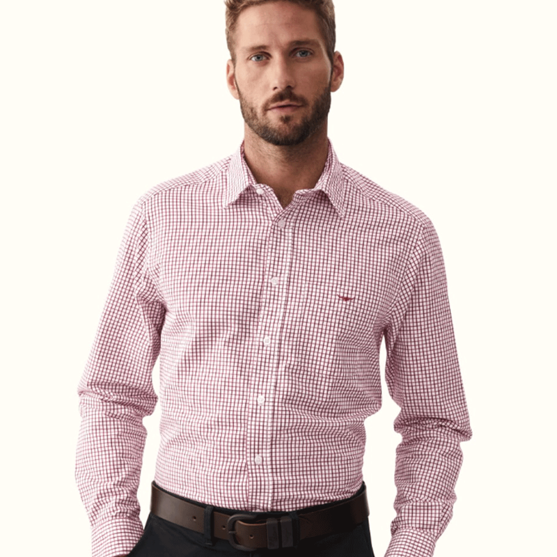 RM Williams Collins Shirt Burgundy White-1