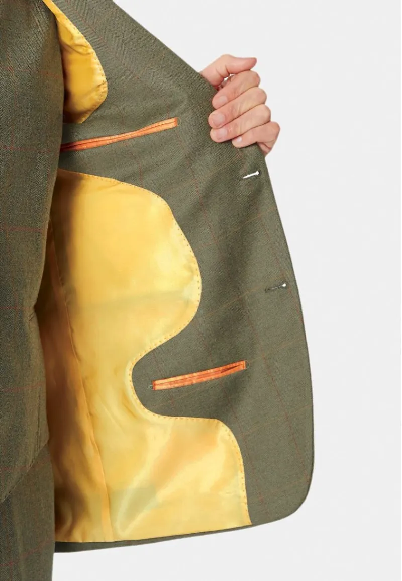 Brook Taverner Dalton Olive Check Wool Suit Jacket-3