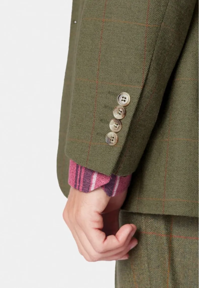 Brook Taverner Dalton Olive Check Wool Suit Jacket-2