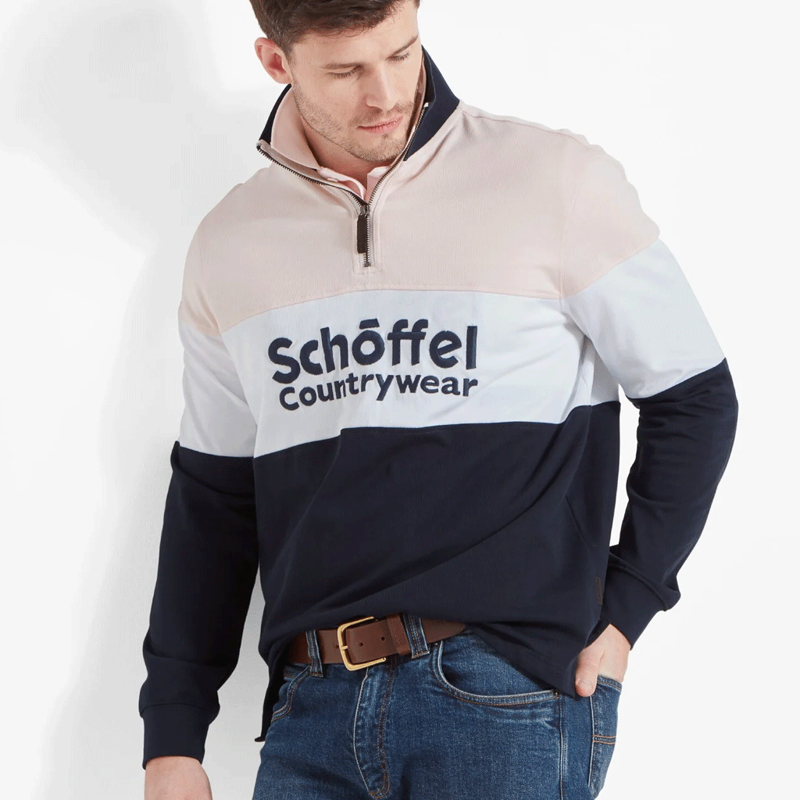 Schoffel Exeter Unisex Heritage Quarter Zip Sweatshirt Pale Pink-1
