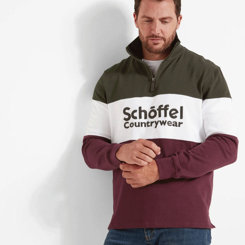 Schoffel Exeter Unisex Heritage Quarter Zip Jumper Wine-1