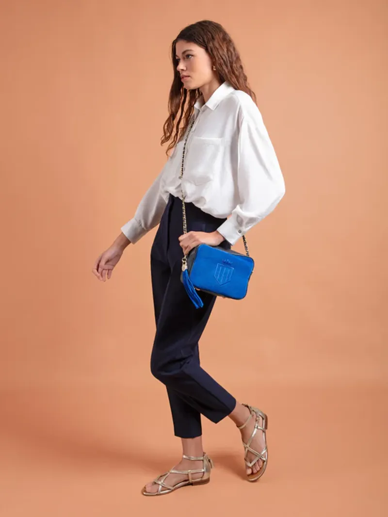 Fairfax and Favor Finsbury Cross Body Bag Porto Blue Navy Suede-5