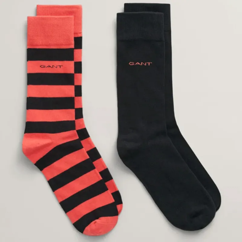 Gant Barstriped and Solid Socks 2 Pack Sunset Pink
