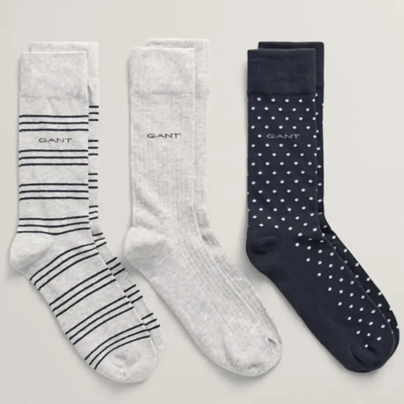 Gant Patterned Socks 3 Pack Light Grey Melange
