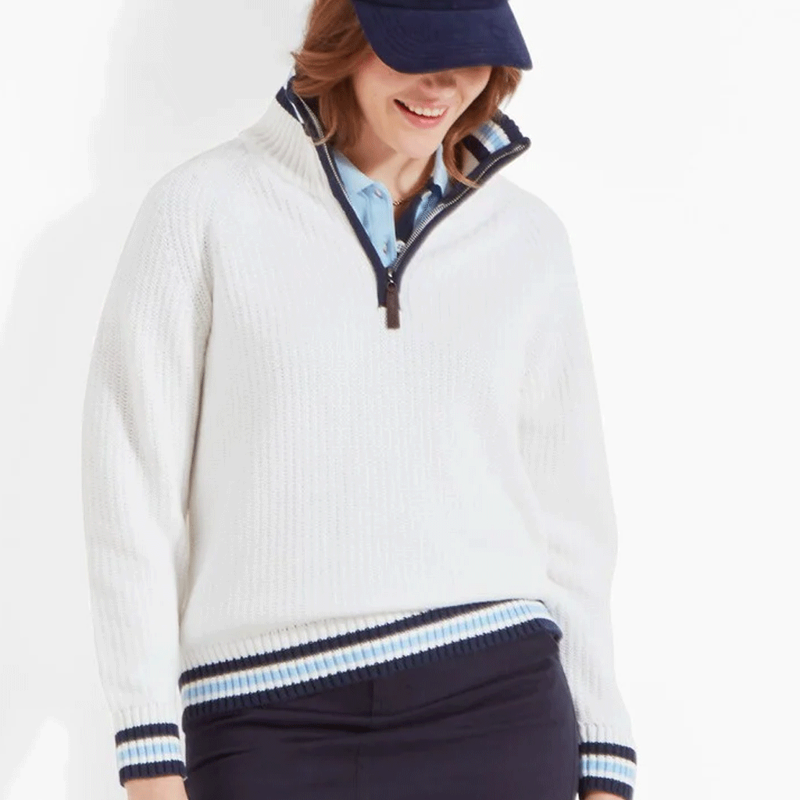 Schoffel Havelet Bay Quarter Zip Jumper Soft White/Sky Blue-1