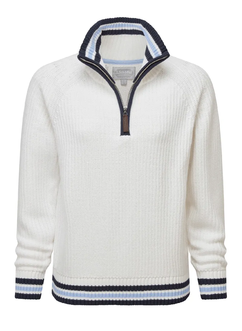Schoffel Havelet Bay Quarter Zip Jumper Soft White/Sky Blue