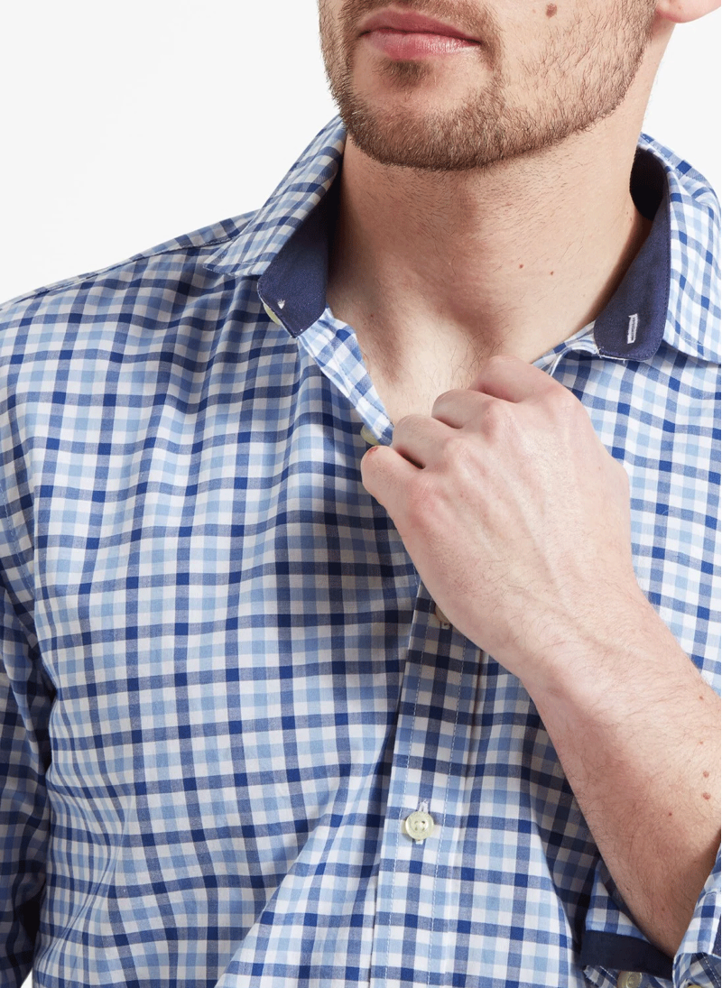 Schoffel Hebden Tailored Shirt French Navy/Sky Blue Check-3