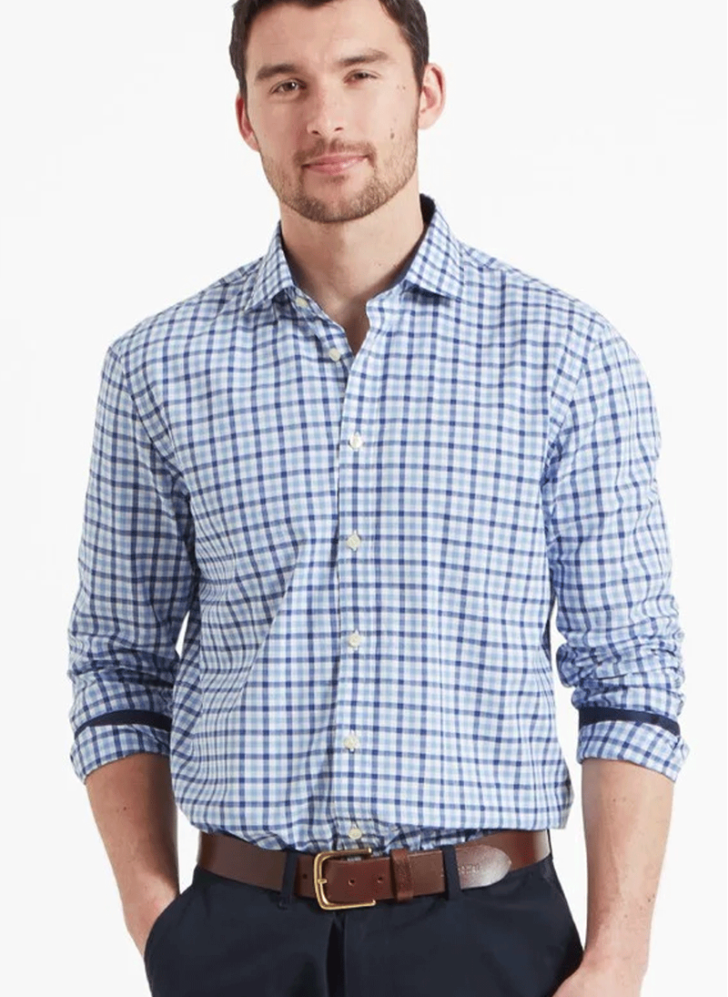 Schoffel Hebden Tailored Shirt French Navy/Sky Blue Check-2