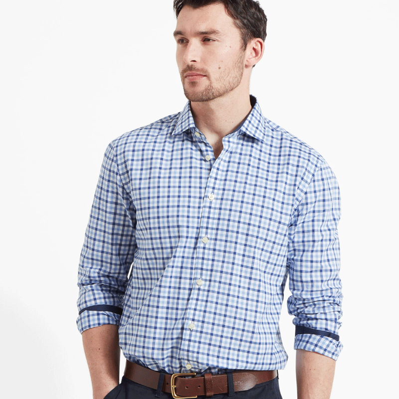 Schoffel Hebden Tailored Shirt French Navy/Sky Blue Check-1
