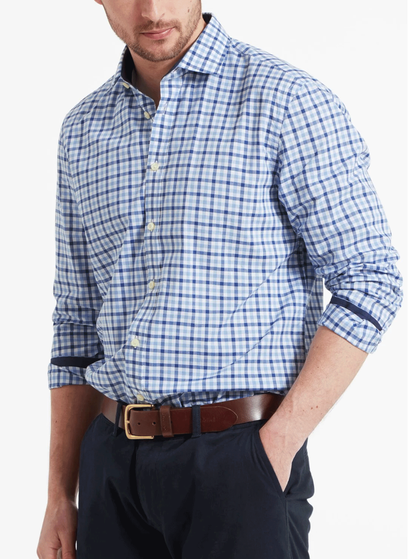 Schoffel Hebden Tailored Shirt French Navy/Sky Blue Check-4