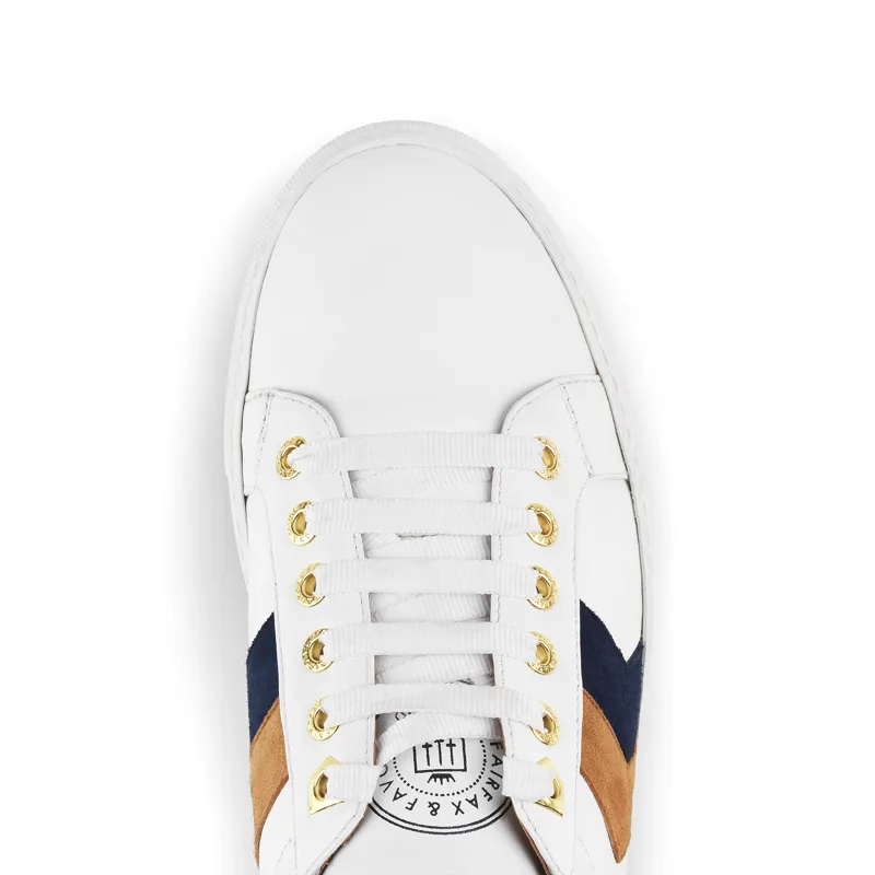 Fairfax and Favor Alexandra White Leather Trainer Navy Tan-3