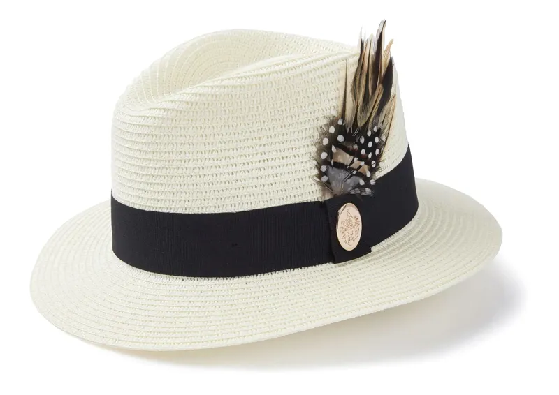 Hicks and Brown Aldeburgh Fedora Guinea Pheasant Cream Black