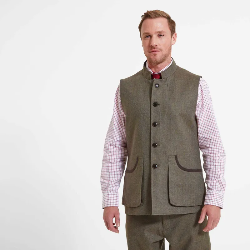 Schoffel Holcot Waistcoat Loden Green Herringbone Tweed-1