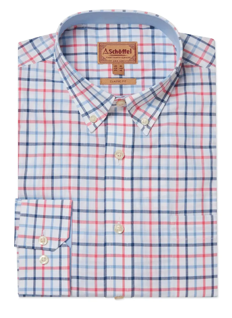 Schoffel Holkham Classic Shirt French Navy/Sky Blue/Sun Coral