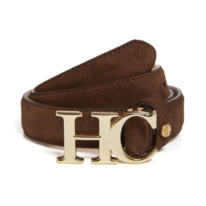 Holland Cooper Atelier Slim Logo Belt Chocolate Suede-1