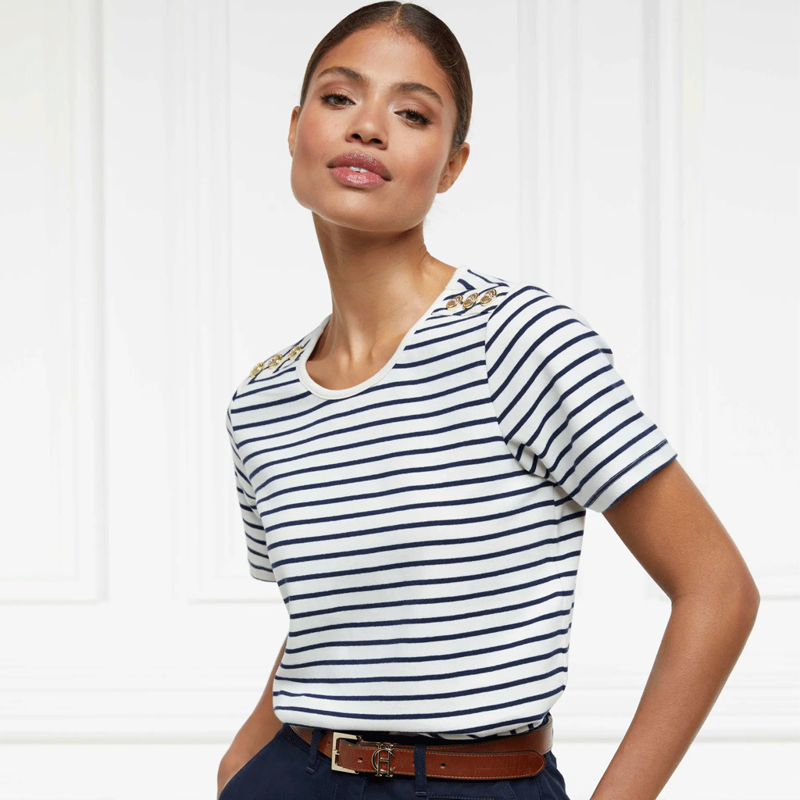 Holland Cooper Padstow Crew Neck Tee Natural Ink Navy Stripe-1