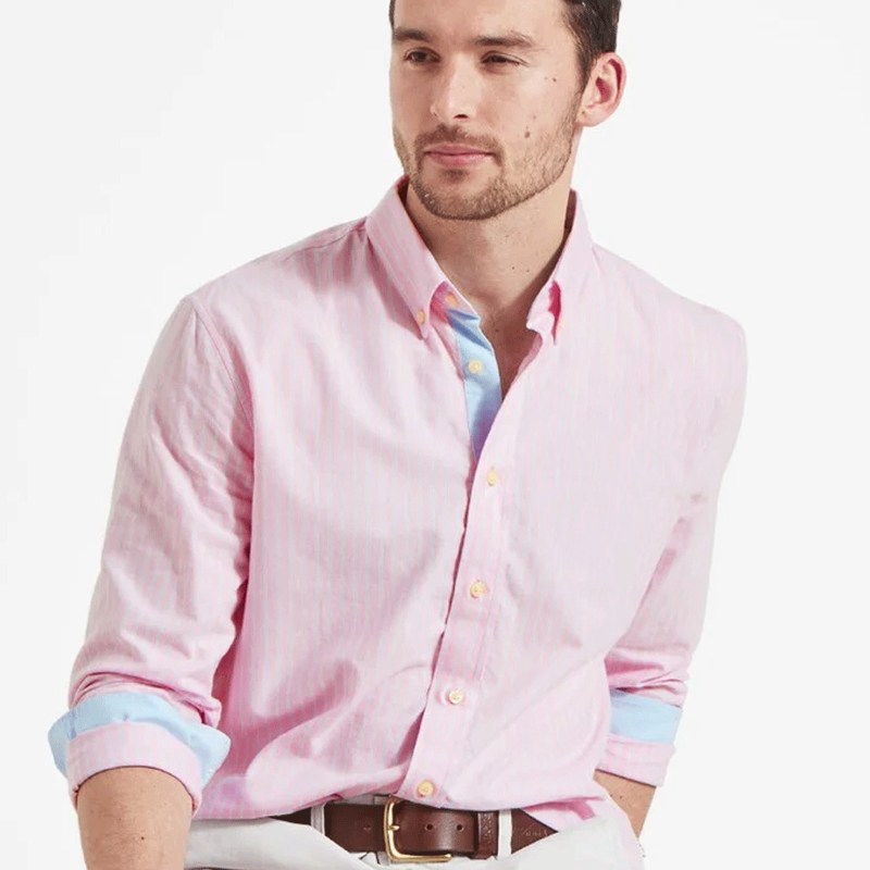 Schoffel Holt Soft Oxford Tailored Shirt Pink/Blue Stripe-1