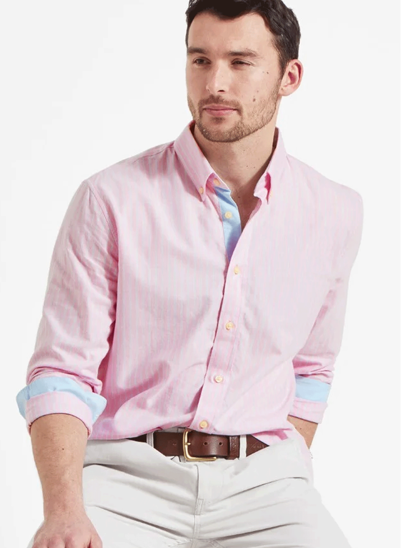 Schoffel Holt Soft Oxford Tailored Shirt Pink/Blue Stripe-2