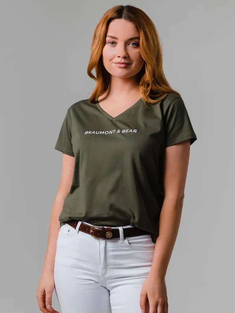Beaumont and Bear Shadycombe V-Neck T-Shirt Khaki-1