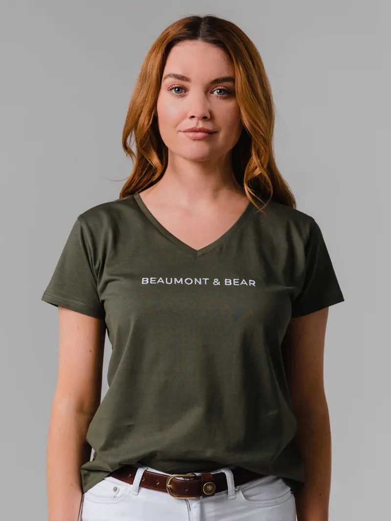 Beaumont and Bear Shadycombe V-Neck T-Shirt Khaki-3