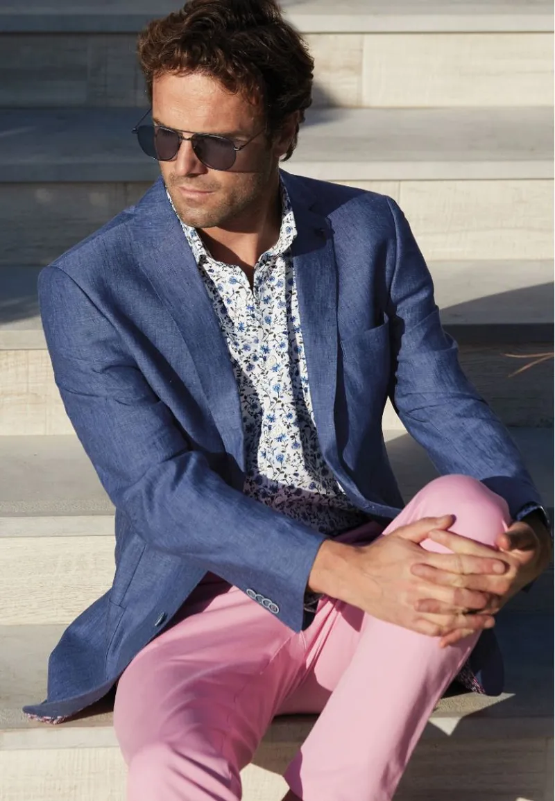 Brook Taverner Tailored Fit Leeds Blue Linen Jacket-6