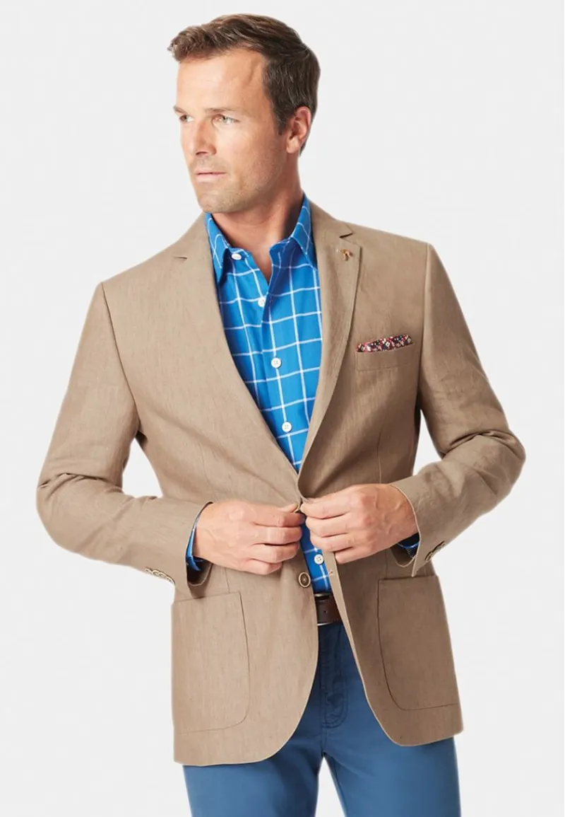 Brook Taverner Tailored Fit Leeds Biscuit Linen Jacket-1