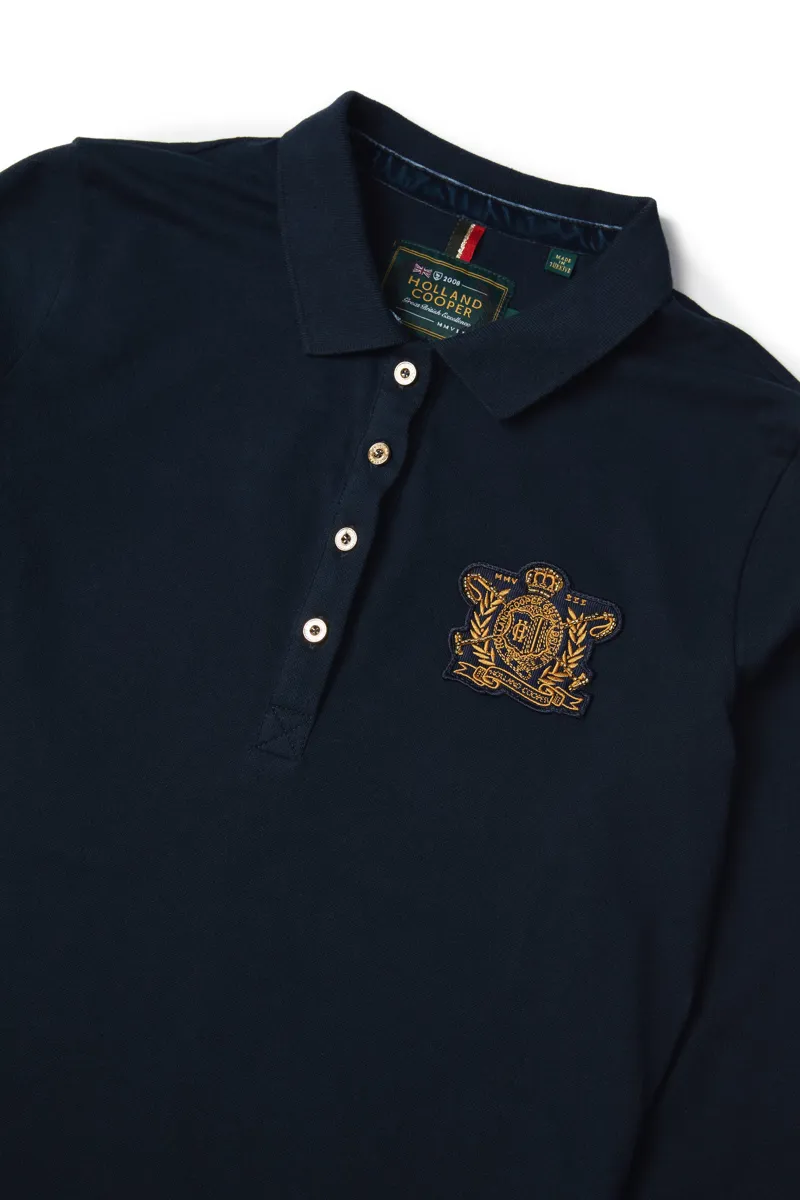 Holland Cooper Long Sleeve Crest Polo Ink Navy-7