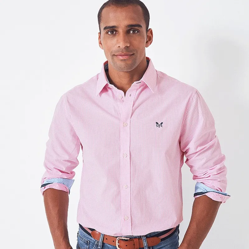 Crew Clothing Micro Gingham Classic Check Shirt Pink-1