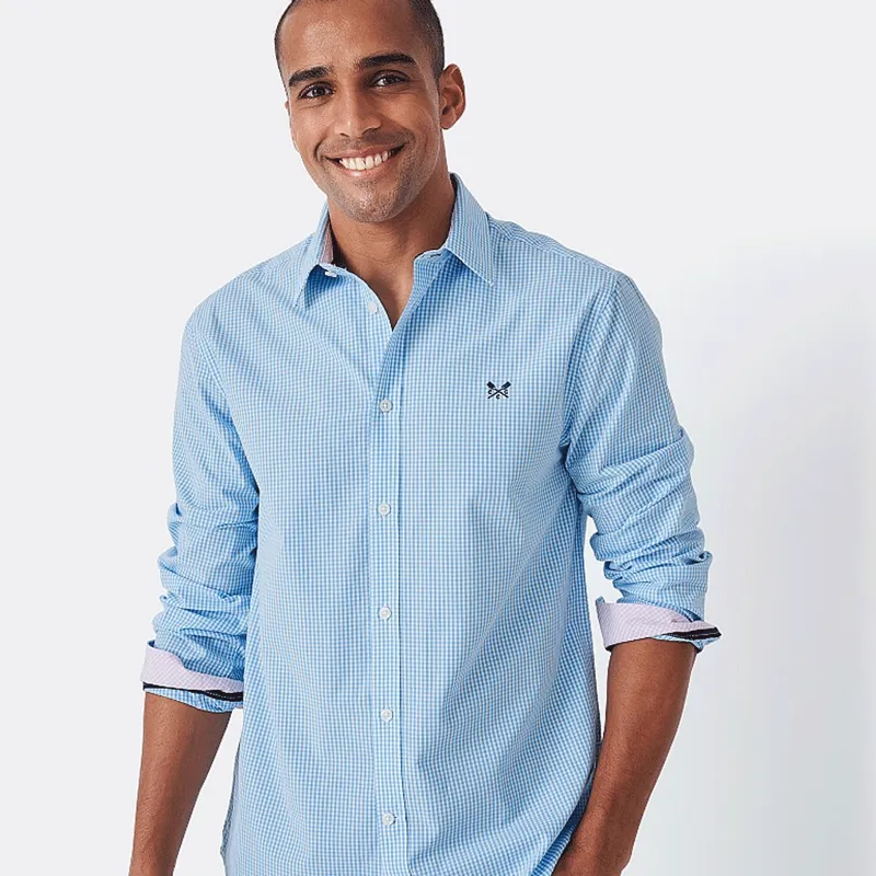 Crew Micro Gingahm Classic Check Shirt Sky-1