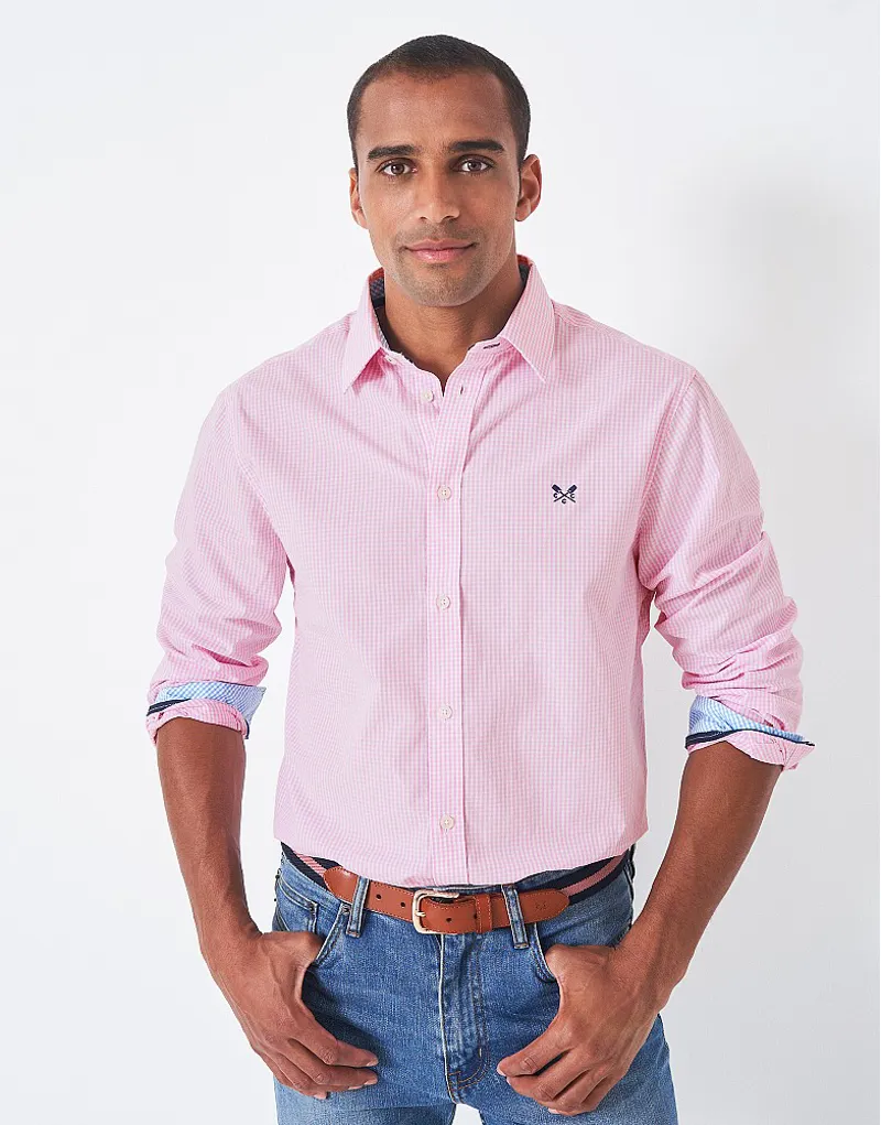 Crew Clothing Micro Gingham Classic Check Shirt Pink-3
