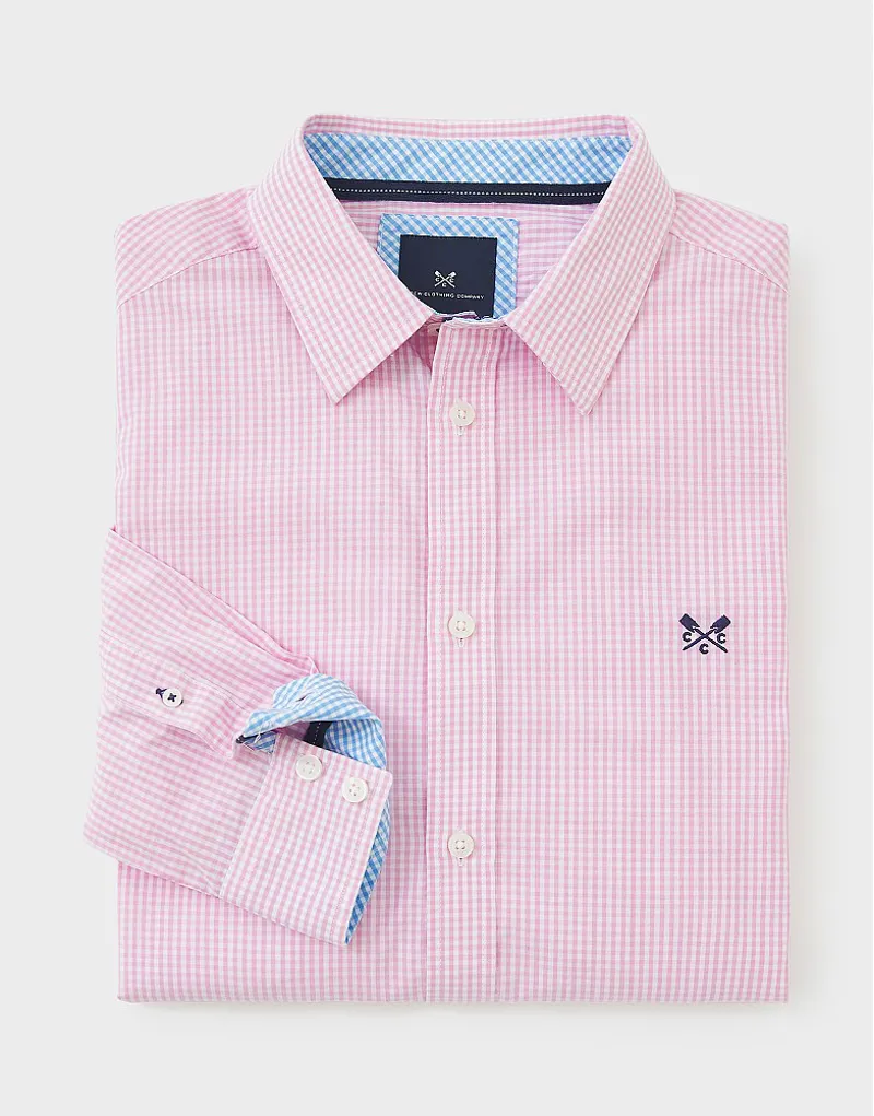 Crew Clothing Micro Gingham Classic Check Shirt Pink-5