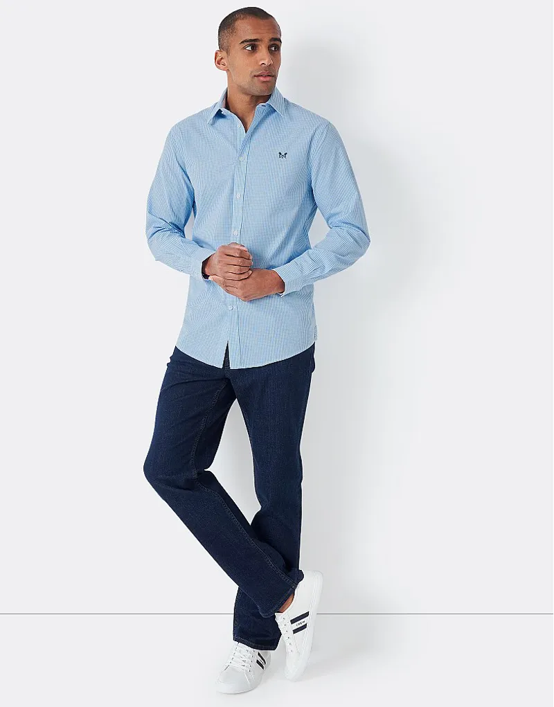 Crew Micro Gingahm Classic Check Shirt Sky-3