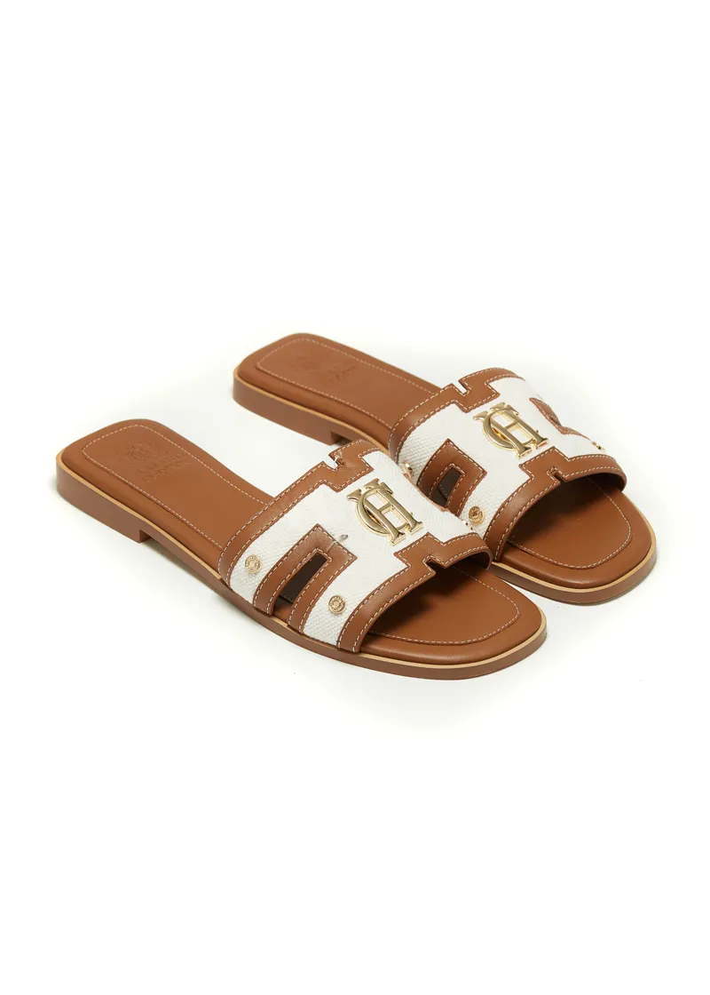 Holland Cooper Monogram Slides Tan Canvas-4