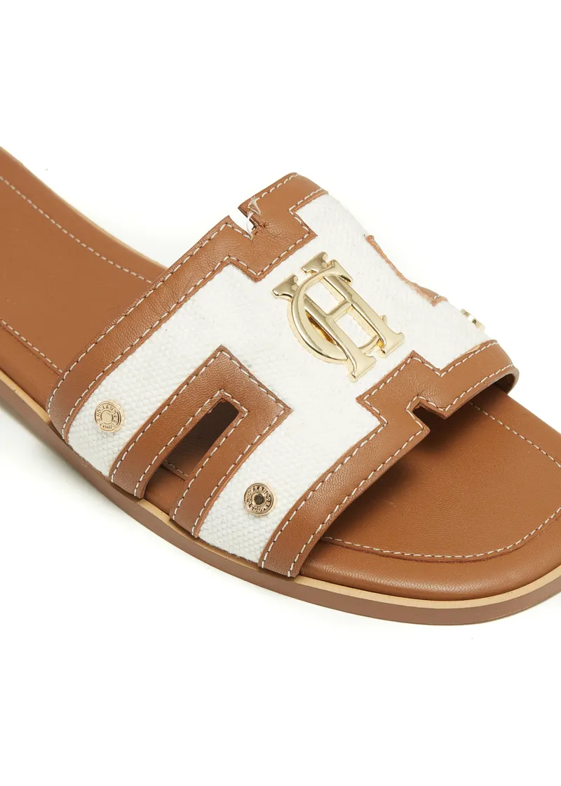 Holland Cooper Monogram Slides Tan Canvas-1