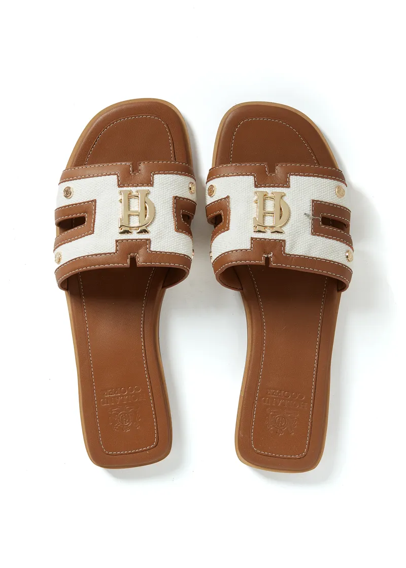 Holland Cooper Monogram Slides Tan Canvas-3