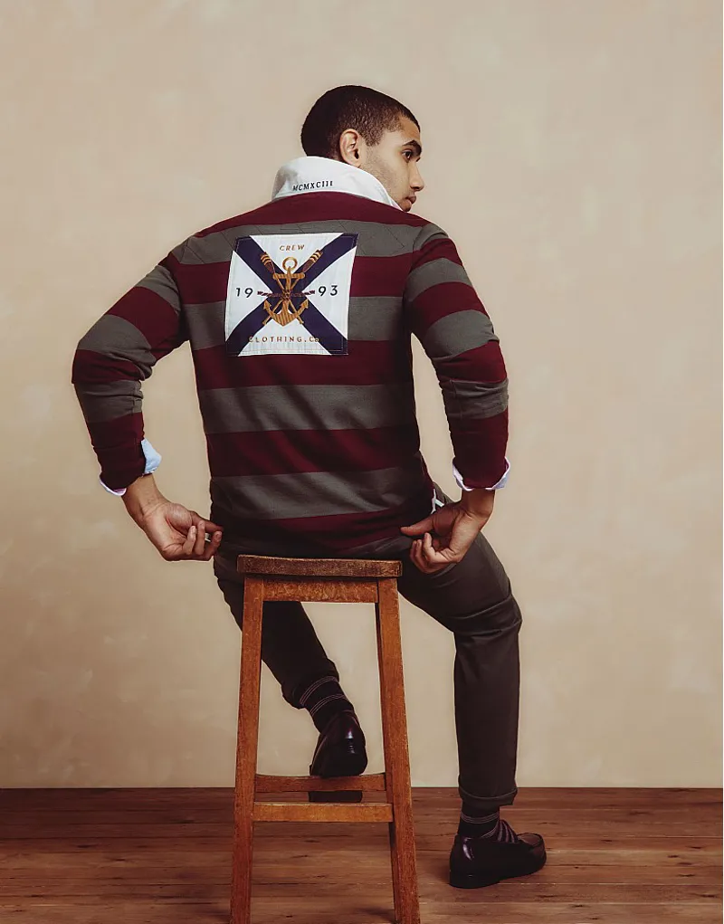 Crew Callington Rugby Shirt Burgundy Olive-2