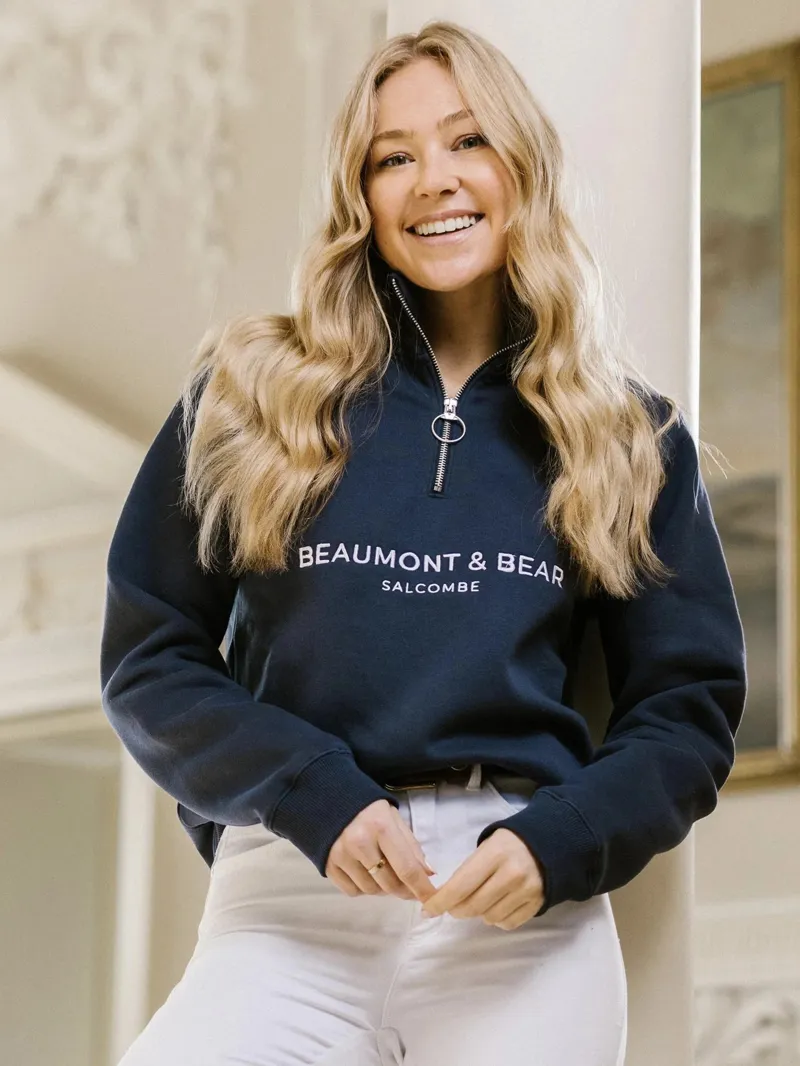 Beaumont and Bear Kingswear Unisex Quarter Zip Washed Navy-2