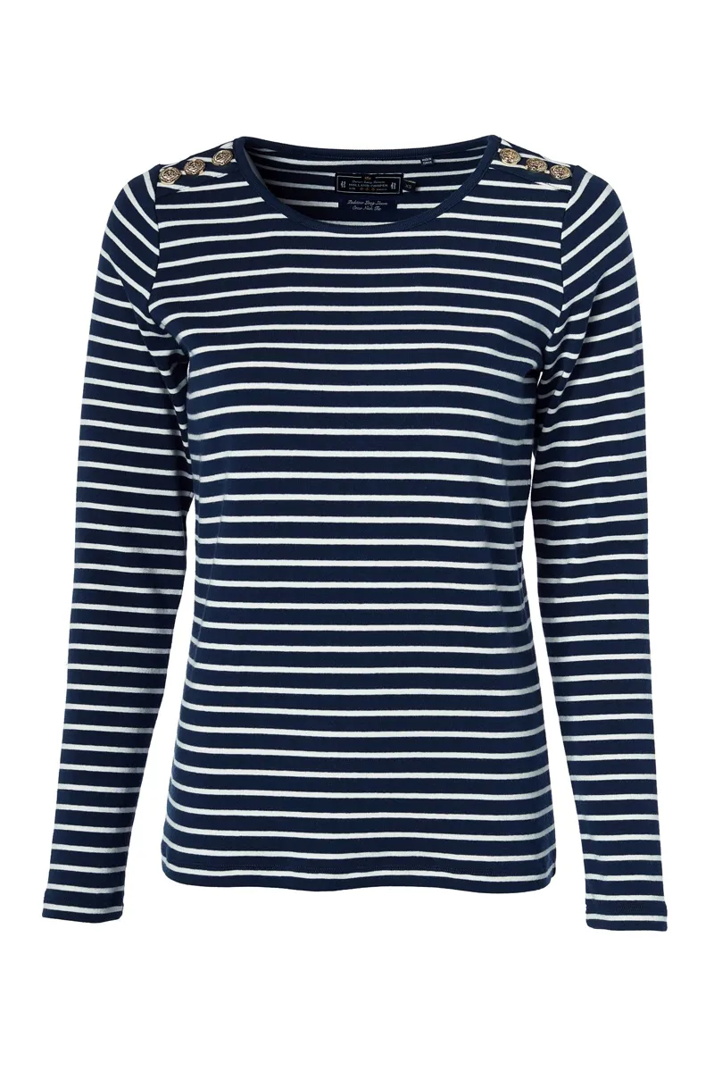 Holland Cooper Padstow Long Sleeve Crew Neck Tee Ink Navy Natural Stripe-6